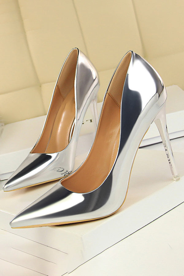 Metallic Ultra High Heeled Court Pumps