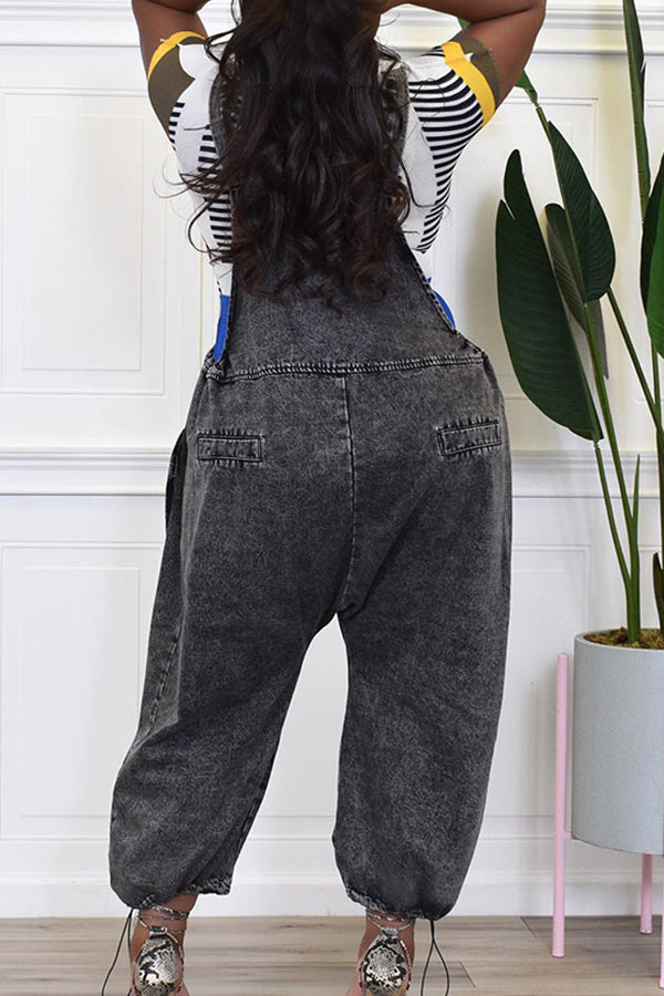 Flap Pocket Denim Harem Overalls