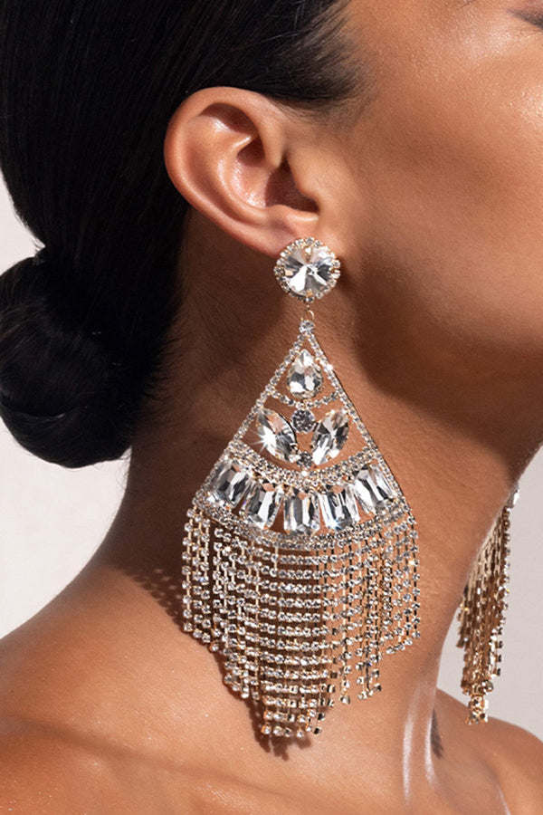 Glittery Rhinestone Tassels Earrings