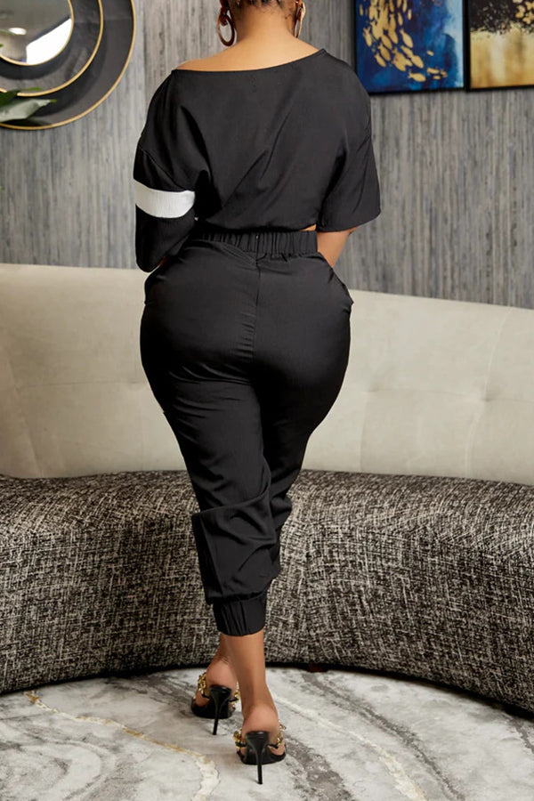 Oblique Neck Cropped Pants Suit