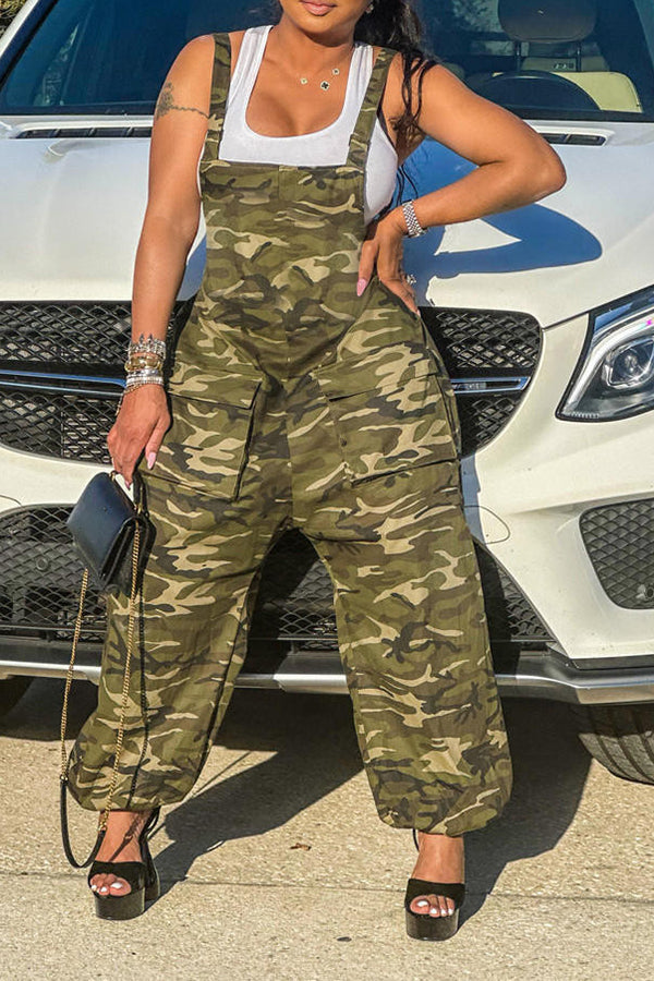 Camo Print Cargo Overalls