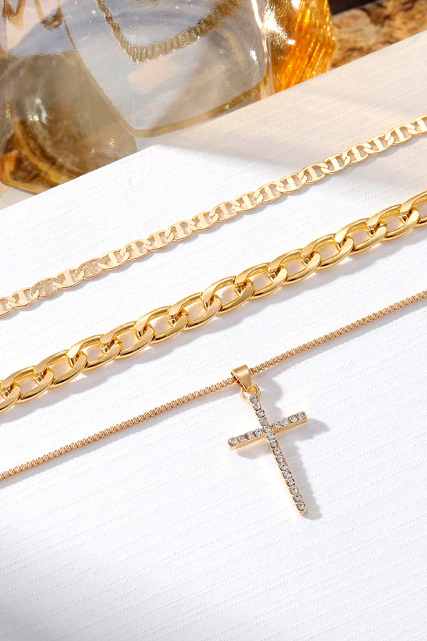 Rhinestones Cross Layered Necklace