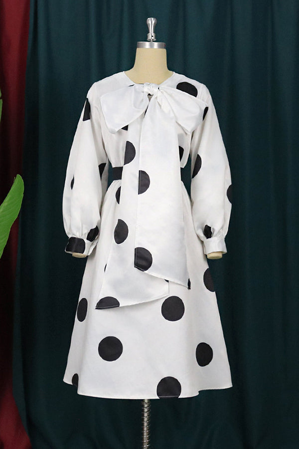 Elegant Bow Polka Dot Midi Dress