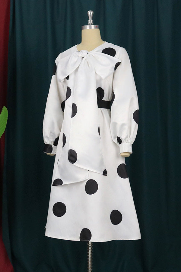 Elegant Bow Polka Dot Midi Dress