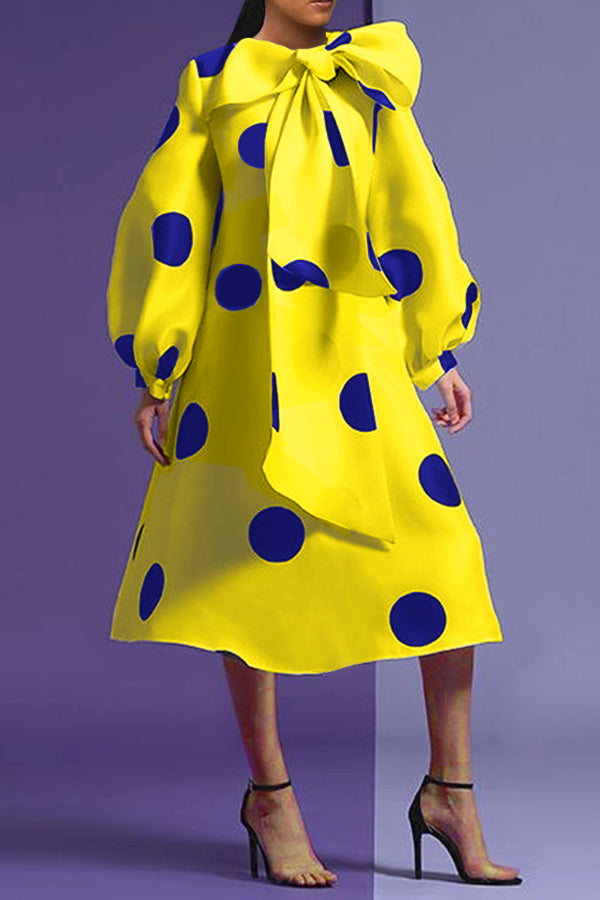 Elegant Bow Polka Dot Midi Dress