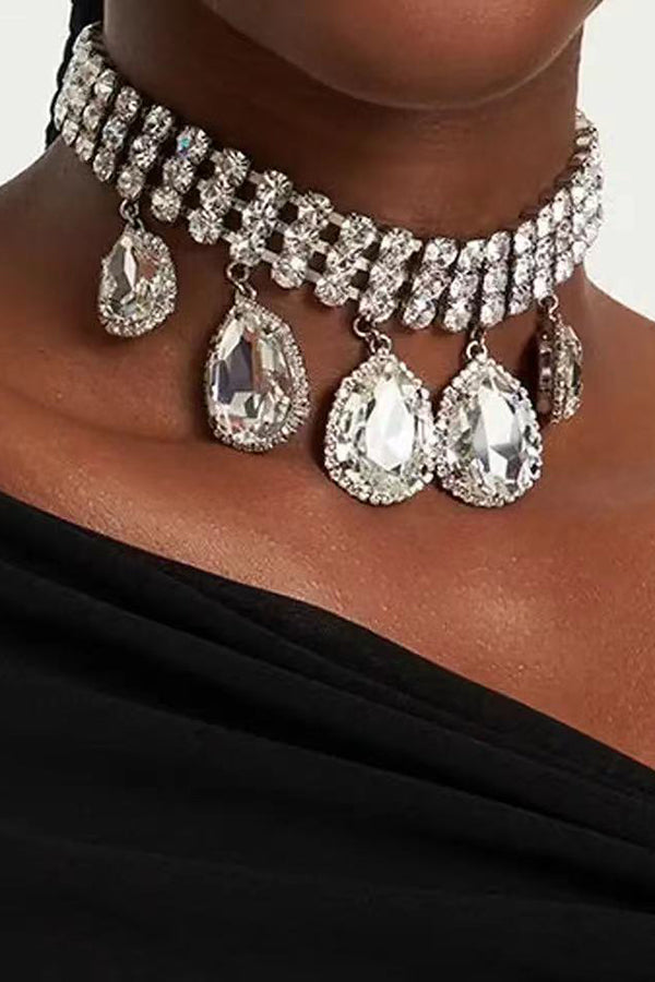 Sparkling Rhinestones Drop Shaped Crystal Choker