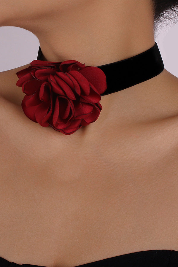 Elegant Flocking Cloth Rose Necklace