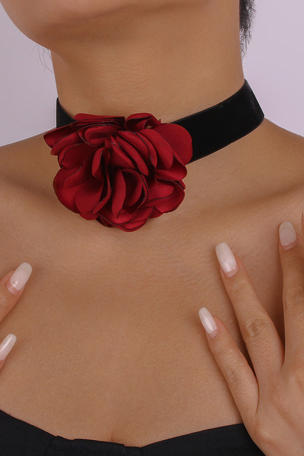 Elegant Flocking Cloth Rose Necklace