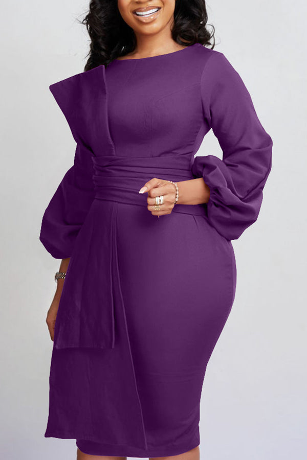 Bow Front Lantern Sleeve Bodycon Dress