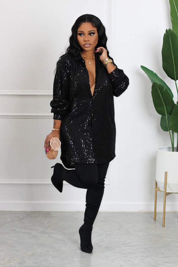 Festival Essentials Sequins Shirt Dress