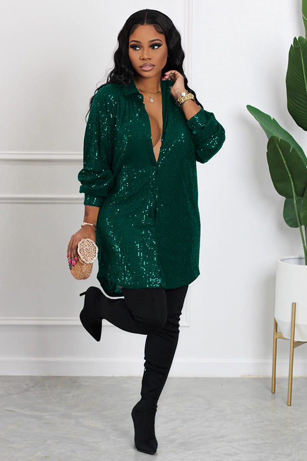 Festival Essentials Sequins Shirt Dress