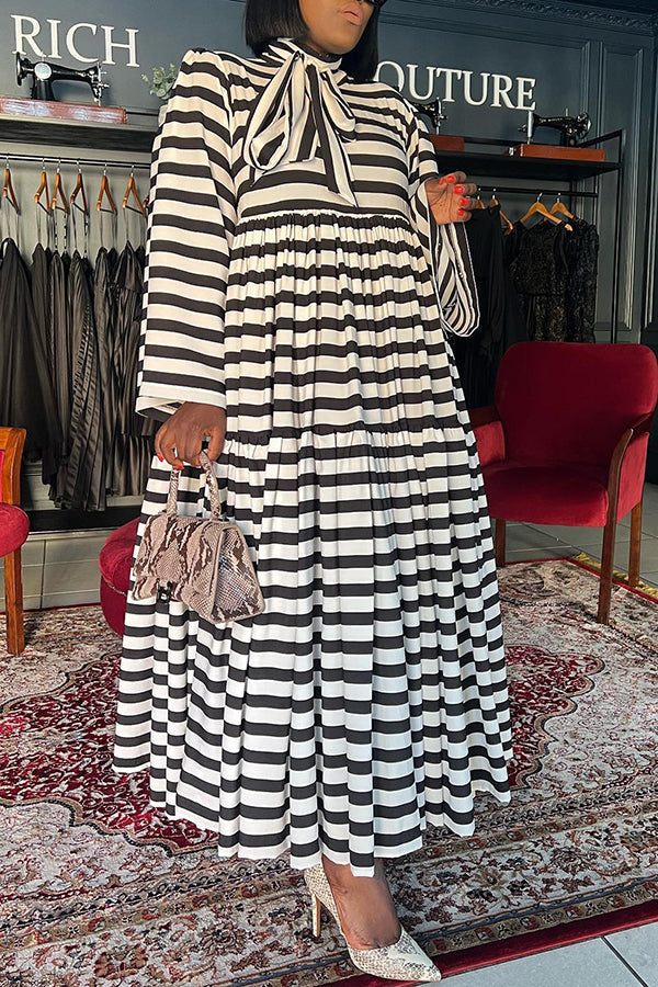 Stripe Oversized Tie Front Maxi Dress