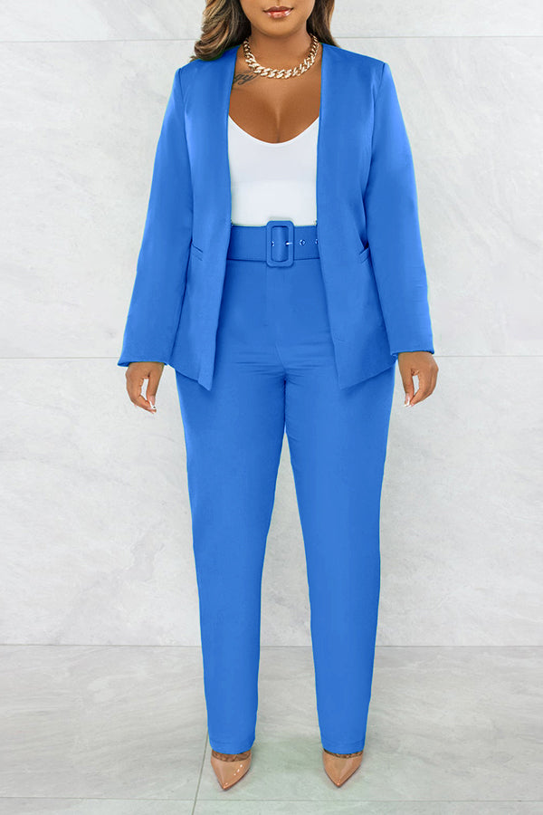 Leisure Open Front Blazer & Pants Set