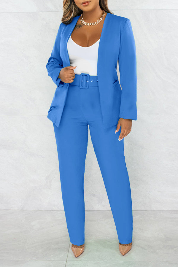 Leisure Open Front Blazer & Pants Set