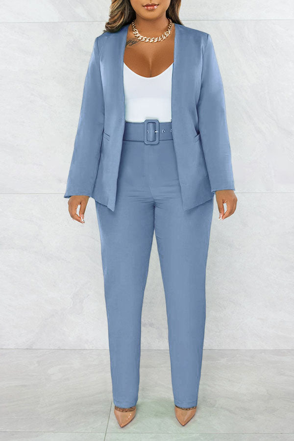 Leisure Open Front Blazer & Pants Set