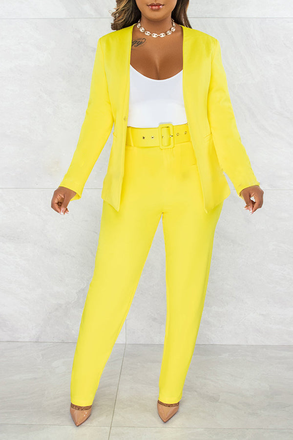 Leisure Open Front Blazer & Pants Set