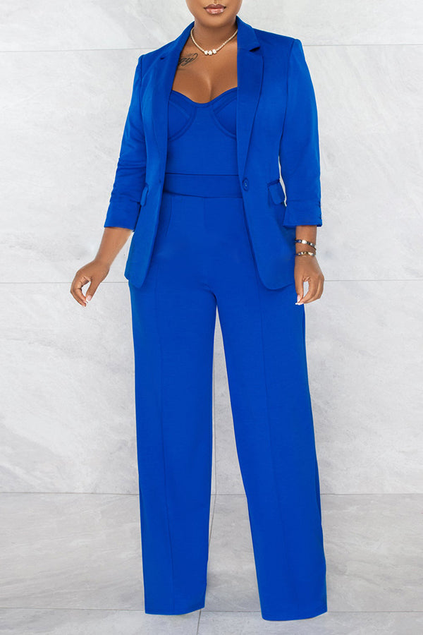 Blazer & Wide Leg Jumpsuit Two Piece Set