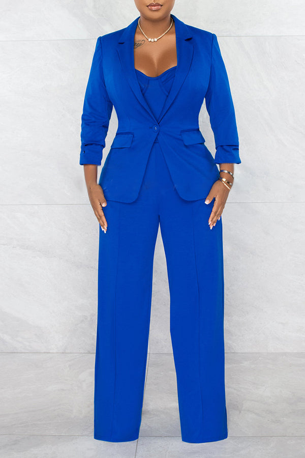 Blazer & Wide Leg Jumpsuit Two Piece Set