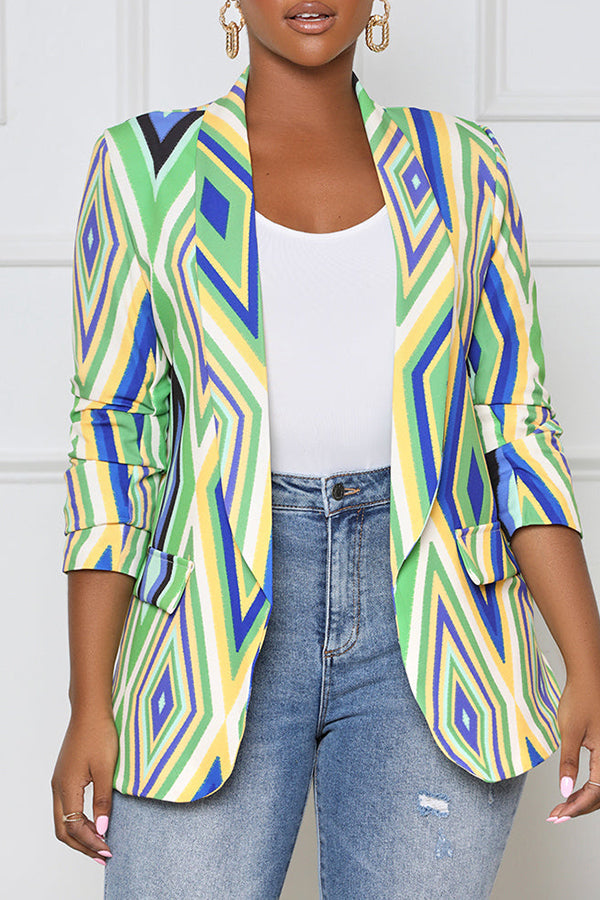 Geo Print Shawl Collar Blazer