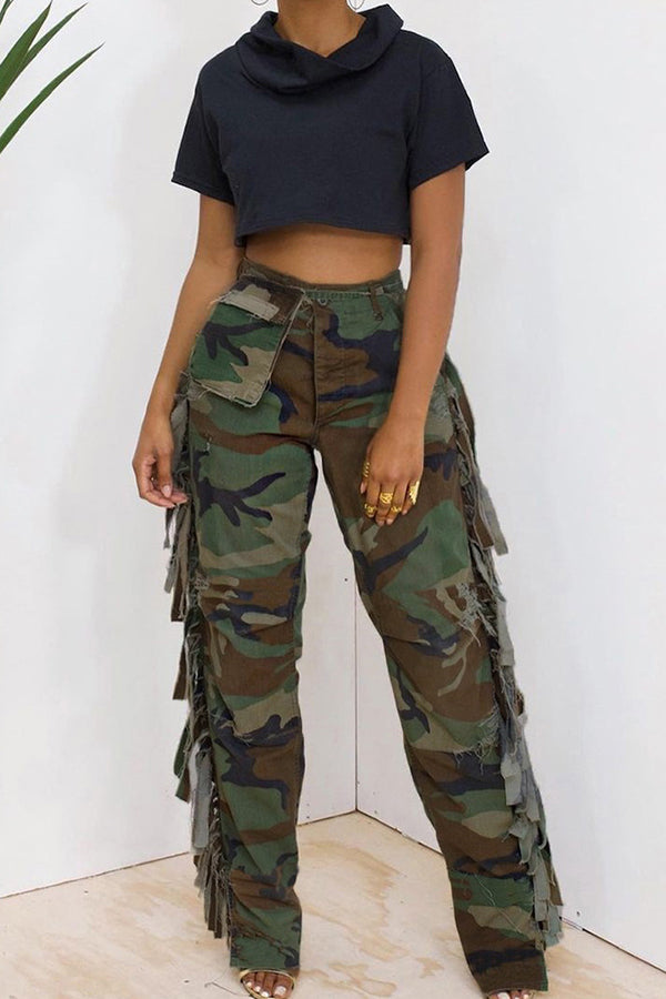 Camouflage Fringed Pants