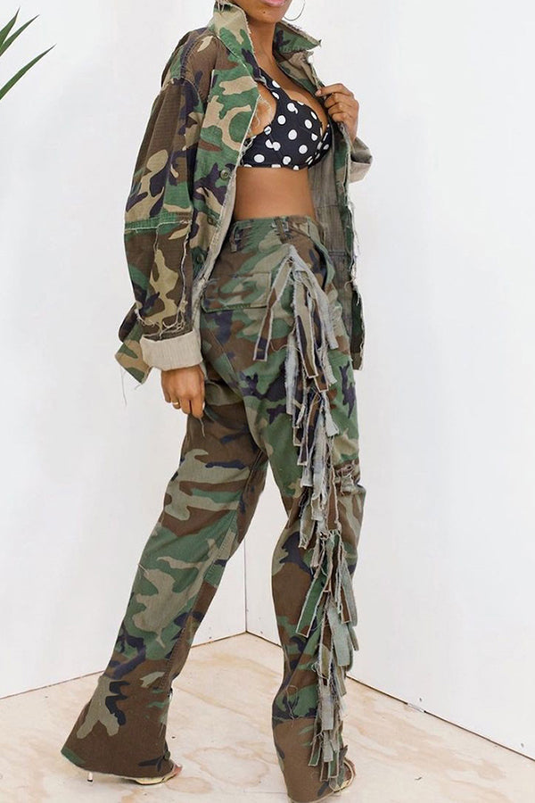 Camouflage Fringed Pants