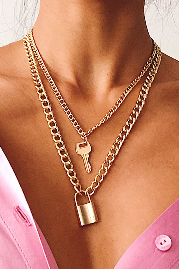 Key & Lock Double Layer Chain Necklace