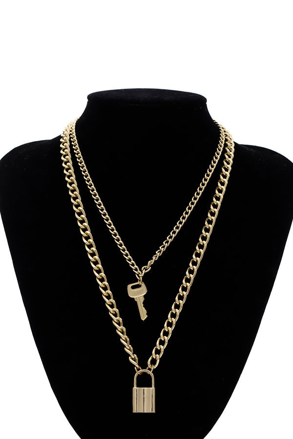 Key & Lock Double Layer Chain Necklace