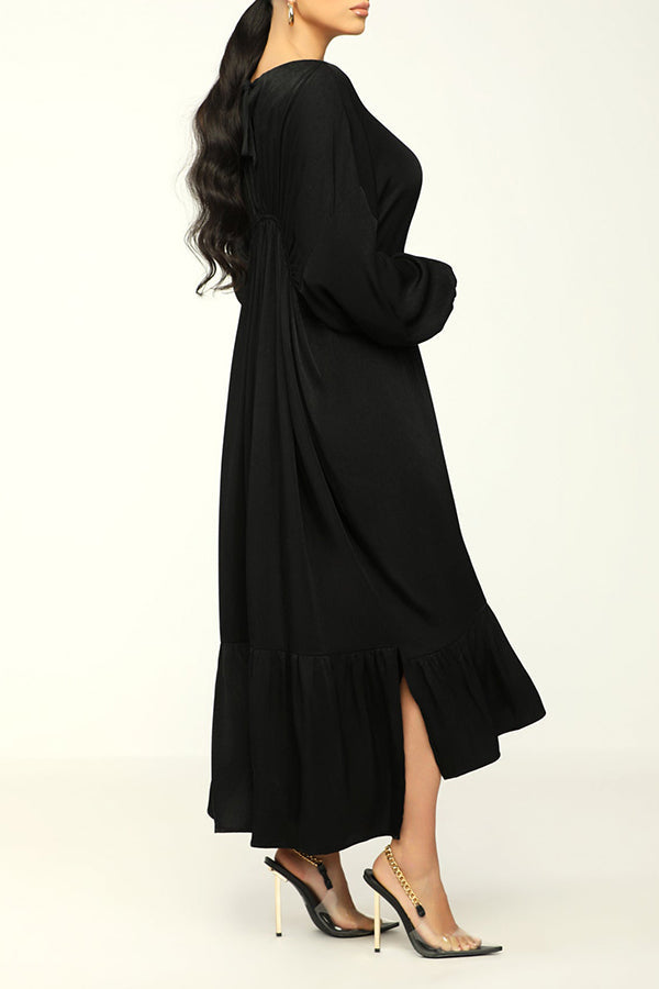 Back Neck Tie High-low Split Hem Dress