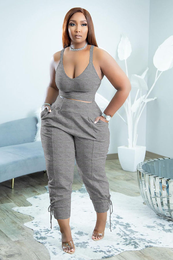 Casual V-Neck Vest & Drawstring Pant Set